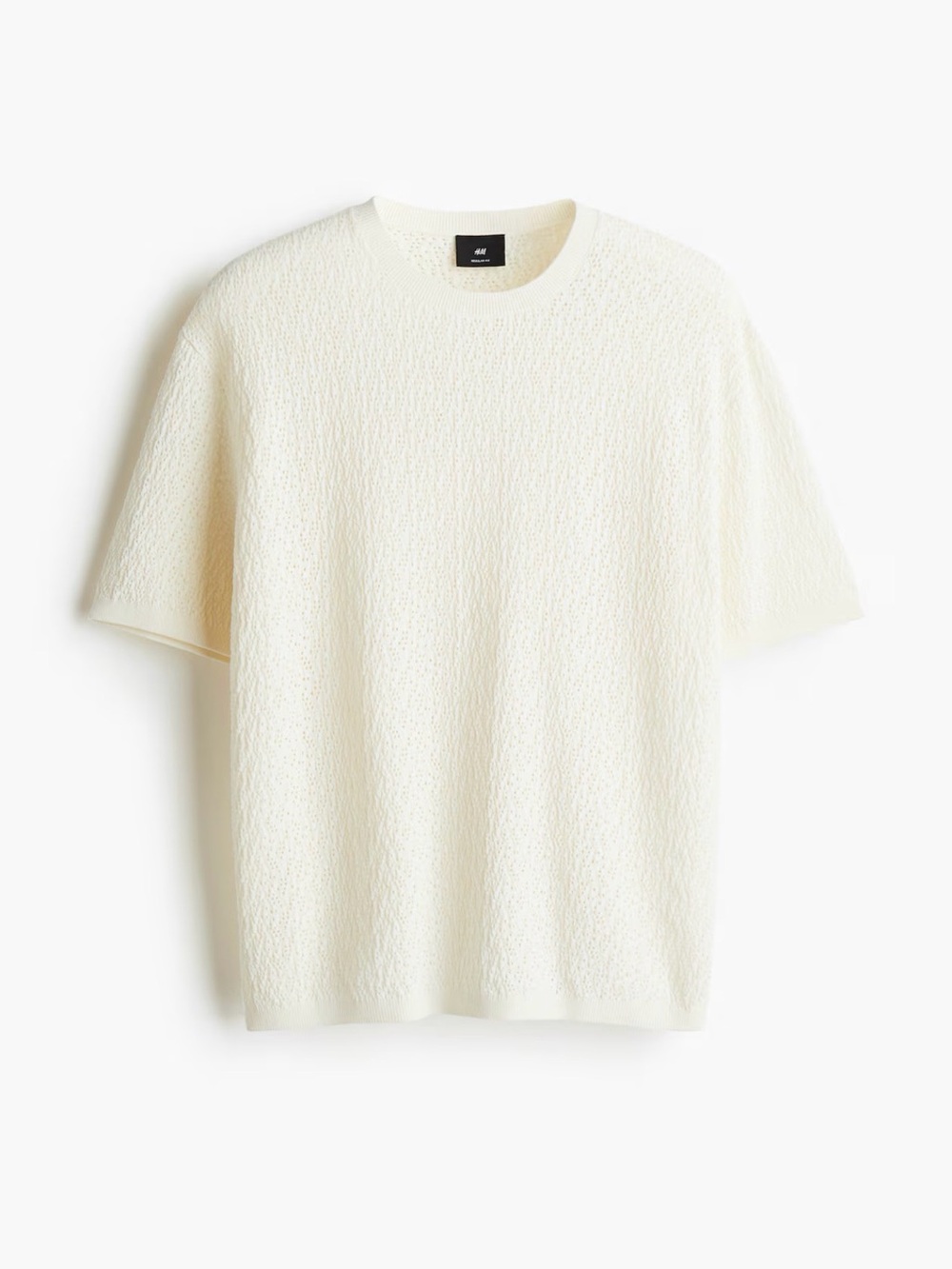H&M Regular Fit Textured Knit Short Sleeve T-Shirt Sweater Off White Size XL